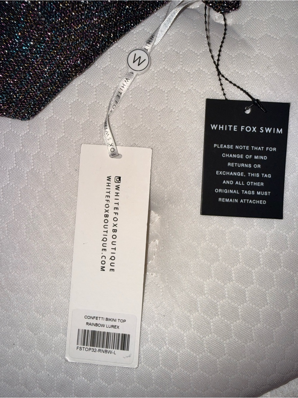 White Fox Boutique Black Shimmer Triangle Bikini Top - Picture 3 of 5